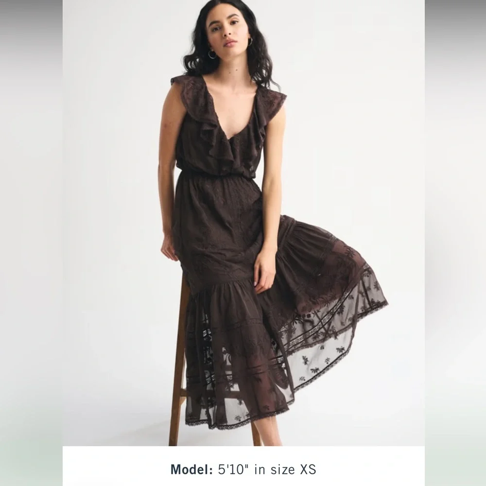 Kemo Sabe x Abercrombie & Fitch Dark Brown Ruffled Tiered Maxi Dress - Picture 2 of 5